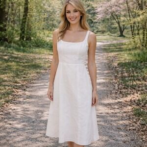 Banana Republic White Linen Midi Dress / A-Line w/Pockets Bridal Brunch / SZ 6T